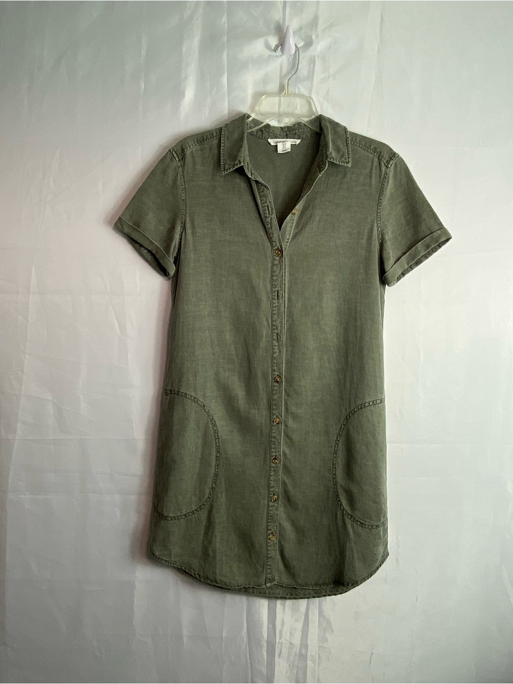 Lucky Brand Olive Green Short Sleeve Shirt Dress